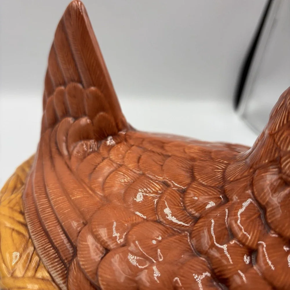 Vtg Ceramic Chicken Hen on Nest Trinket Candy Dish‎ Lid MCM Cottage Core Granny